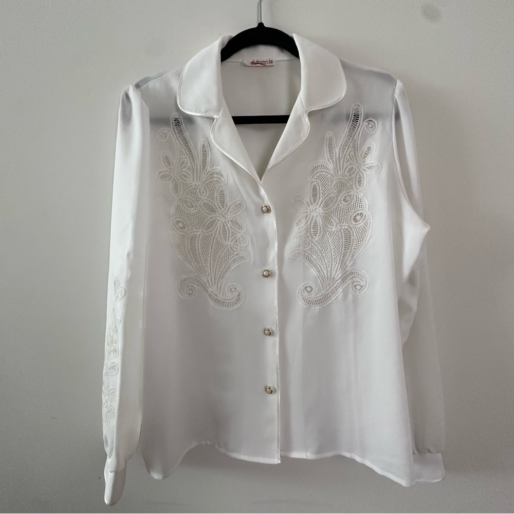 Vintage Silky White Lace Blouse